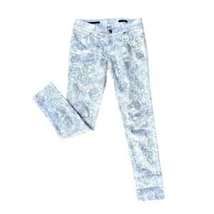 Cache y2k floral cream, gold shimmer skinny dressy slacks size 4*